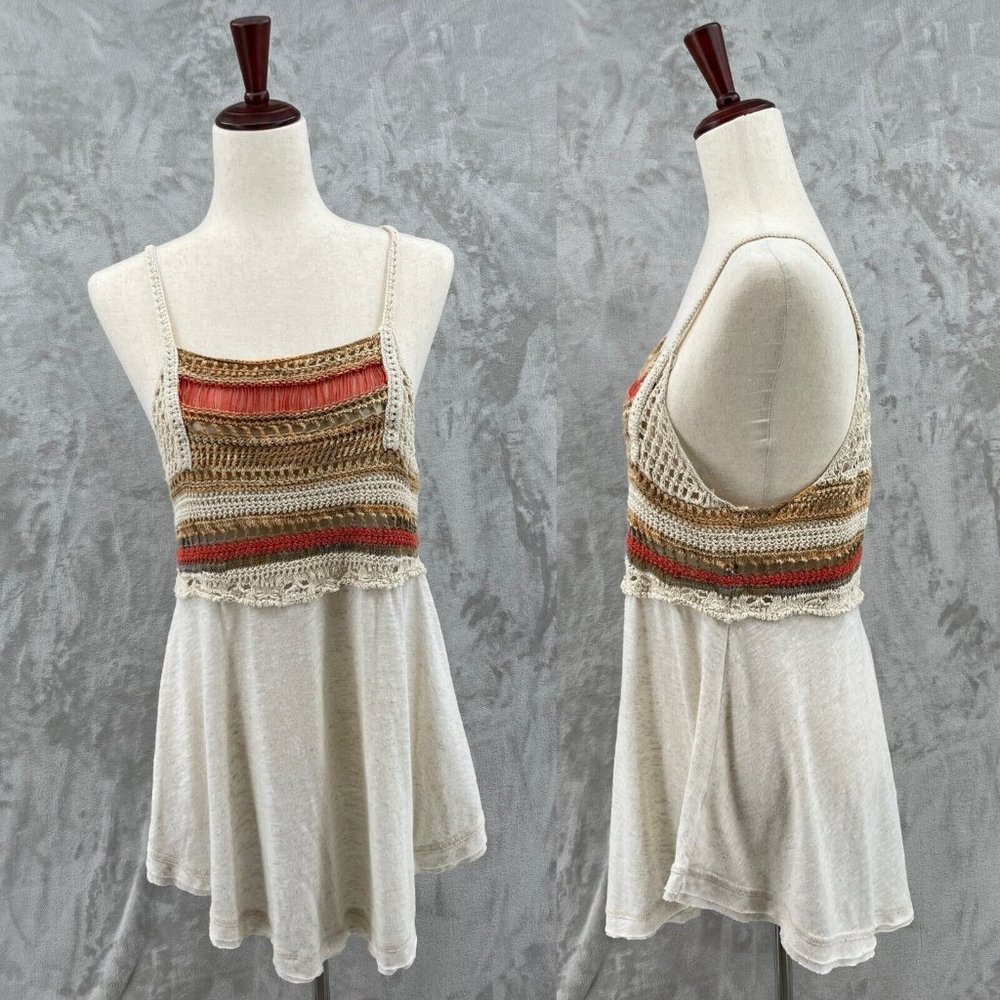 Free People Crochet Strappy Flowy Hippie Tank Top Orange Natural